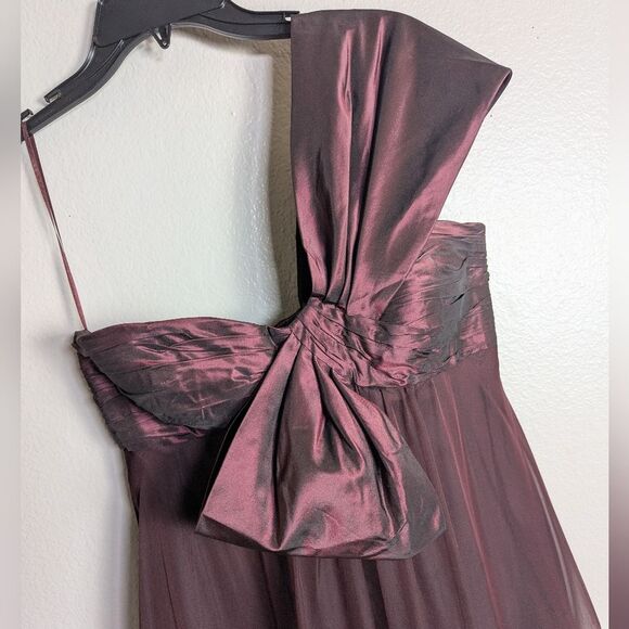 Rickie Freeman Teri Jon Plum Aubergine Silk Pleated One Shoulder Gown Dress 6 - Picture 6 of 13